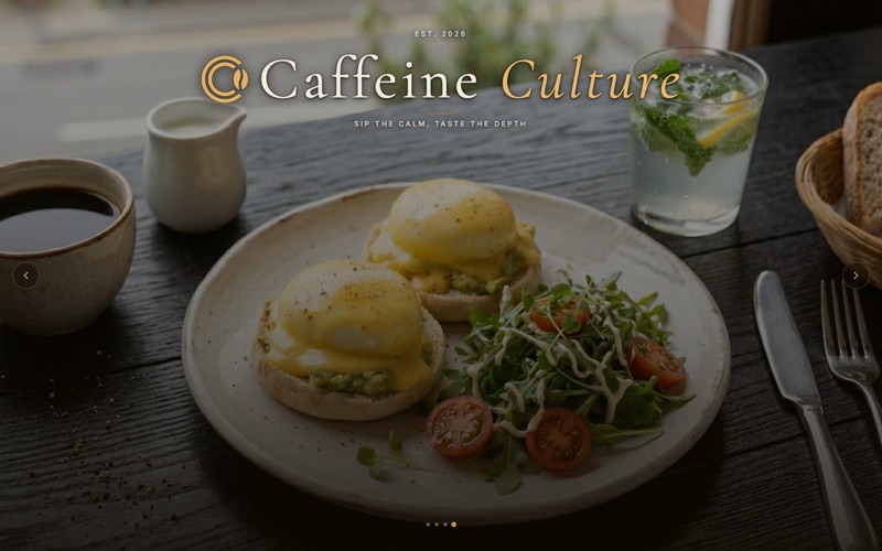 Caffeine Culture homepage, a cafe website