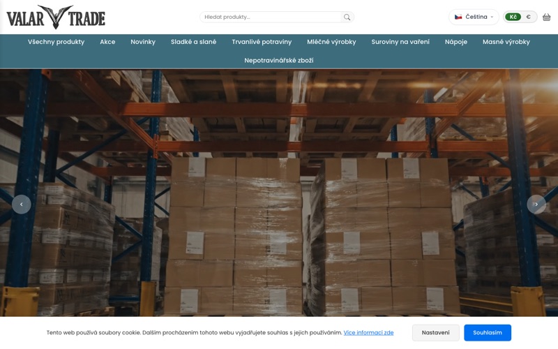 Valar Trade homepage, an e-commerce grocery store website